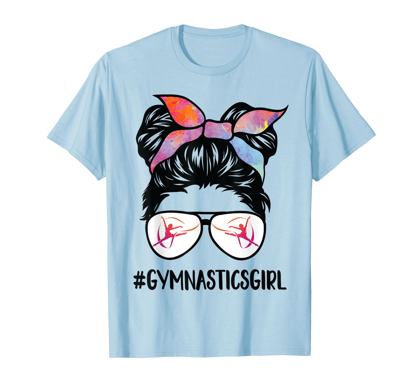 Gymnastics girl Messy Bun Hair glasses Gymnast Daughter her T-Shirt