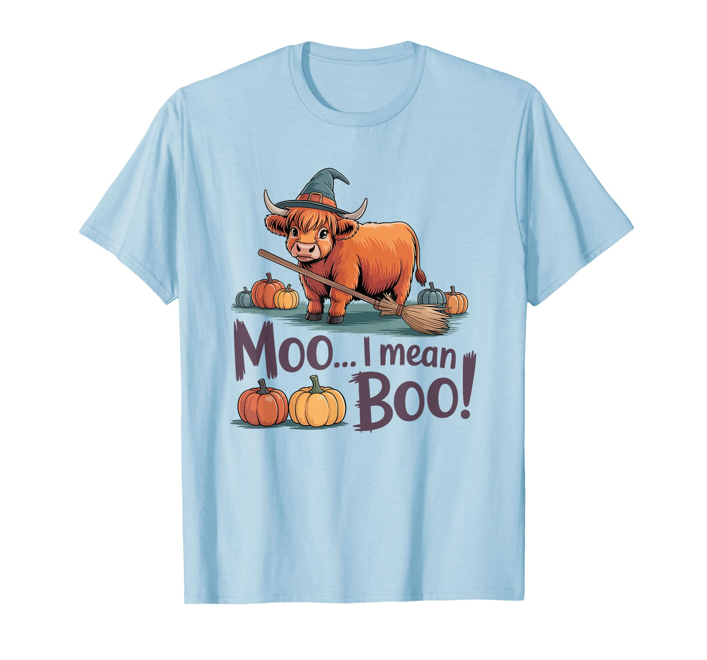 Moo I Mean Boo Funny Halloween Highland Cow Witch T-Shirt