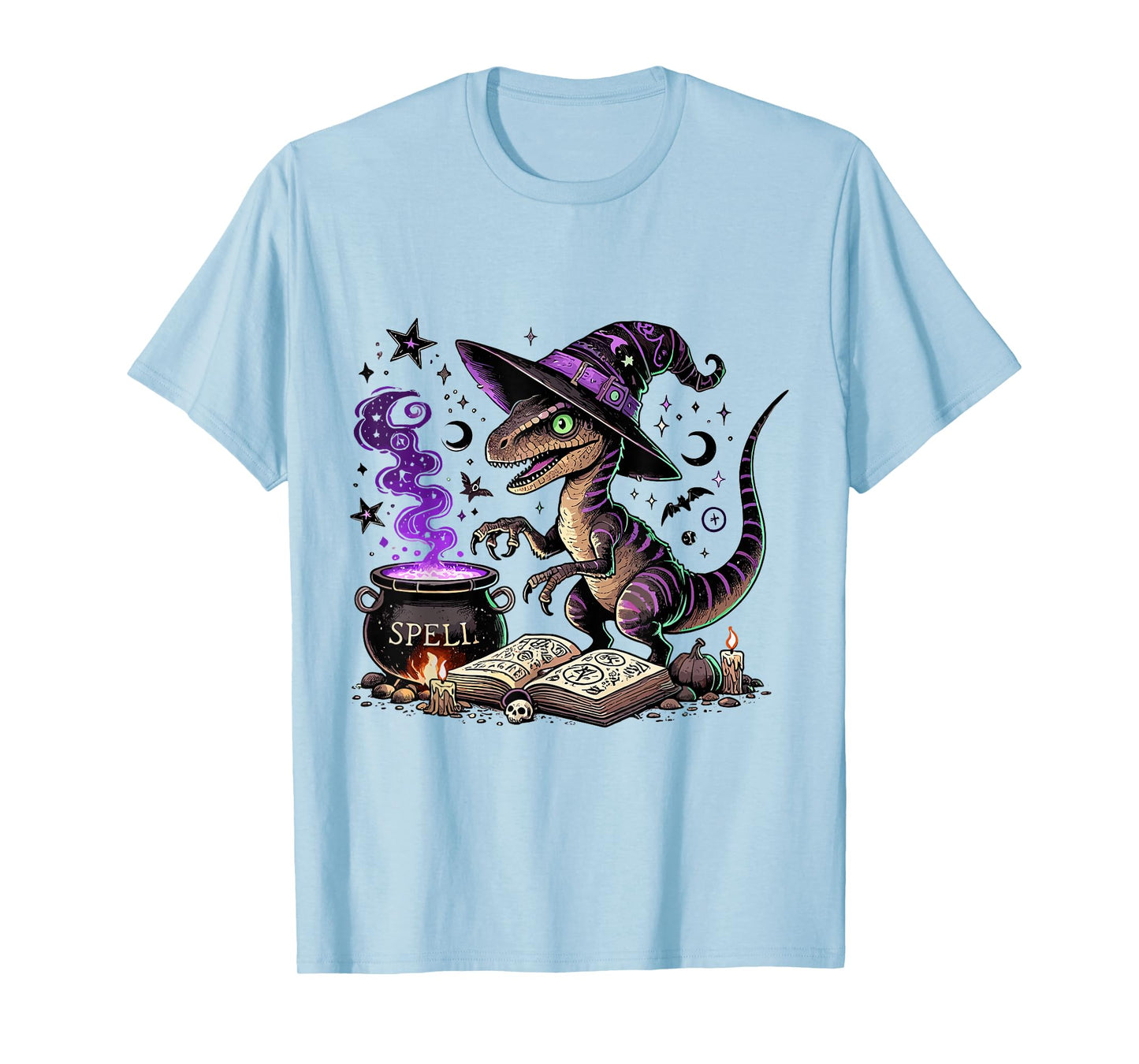 Halloween Raptor Witch Funny Dinosaur Magic Spooky Spell T-Shirt