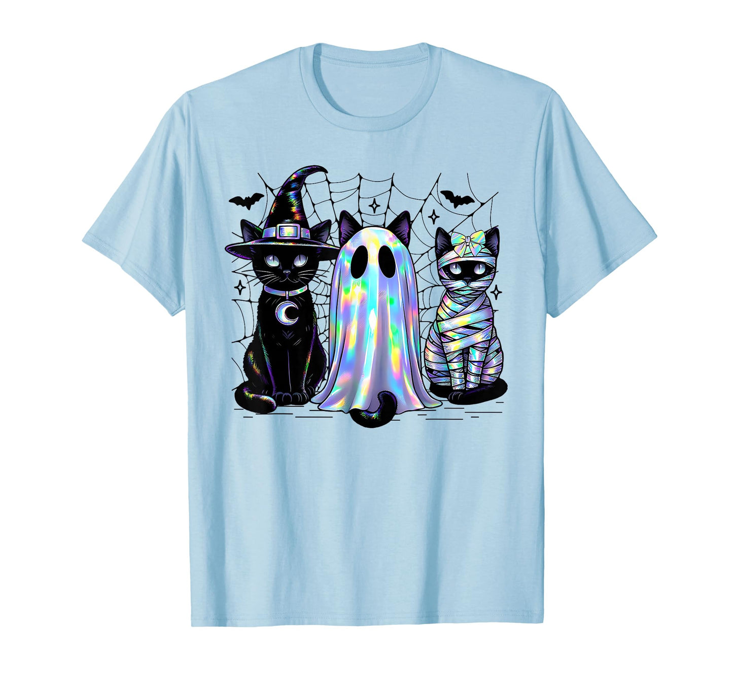 Retro Ghost Black Cat Witch Scary Halloween Spider Web T-Shirt