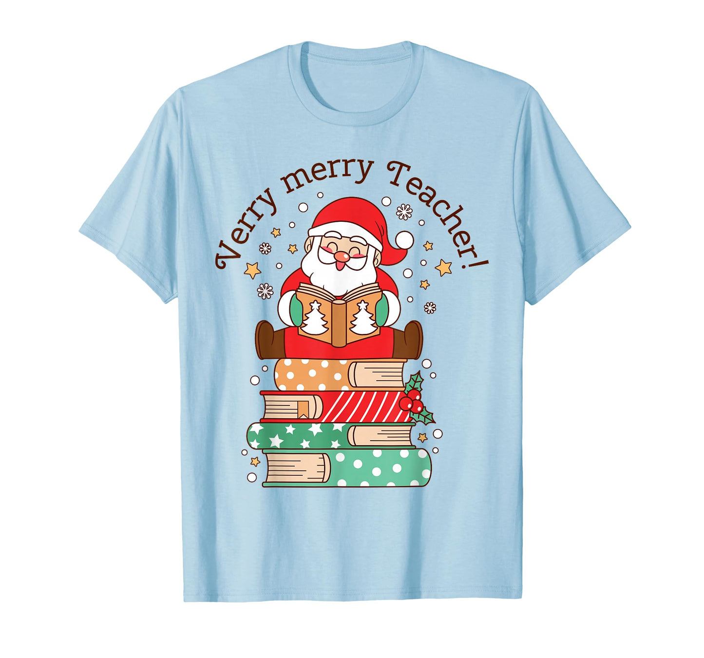 Very Merry Teacher Christmas Santa Book Lover Tee T-Shirt