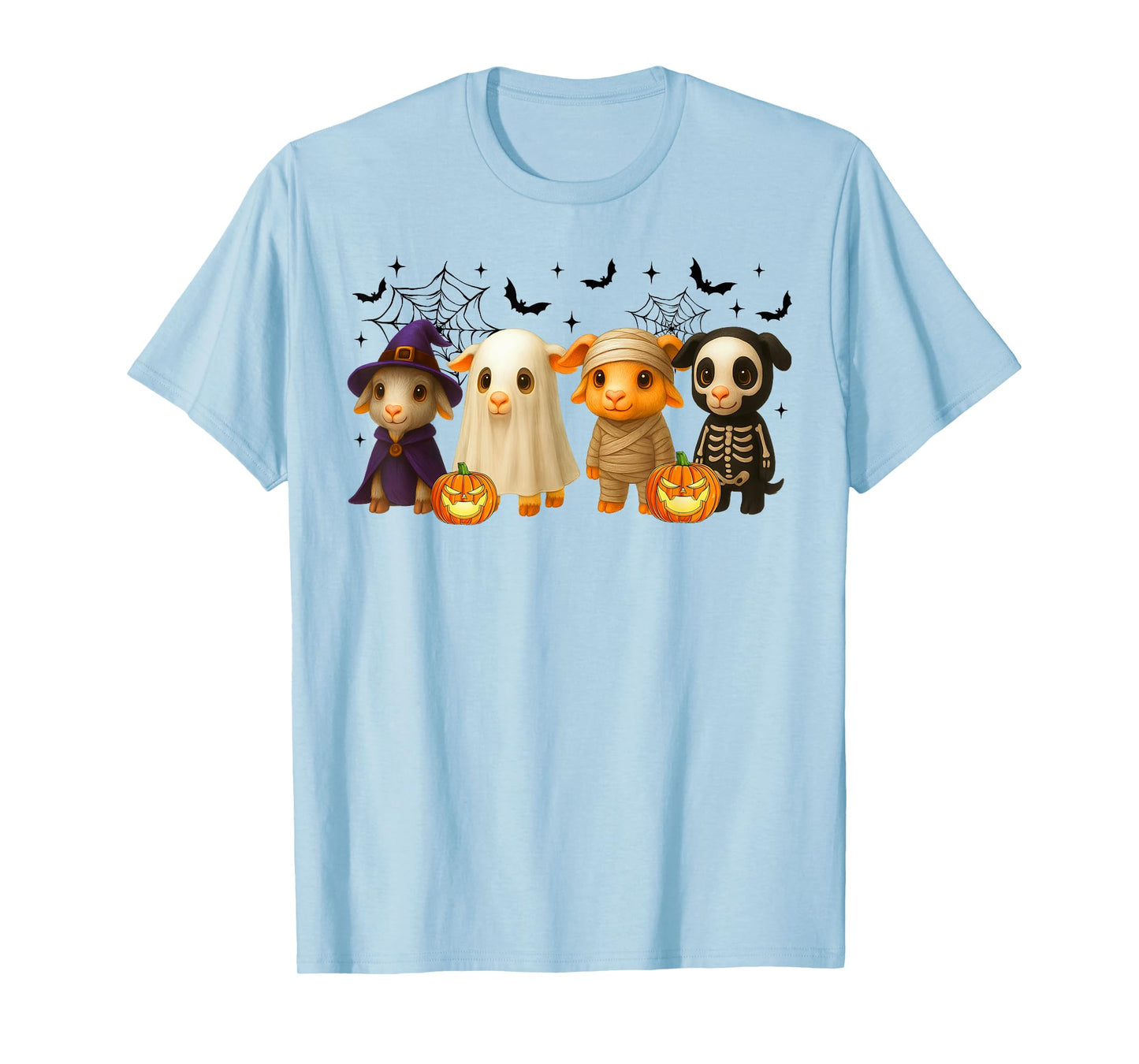Goats in Witch Skeleton Ghost Costume Happy Halloween Day T-Shirt