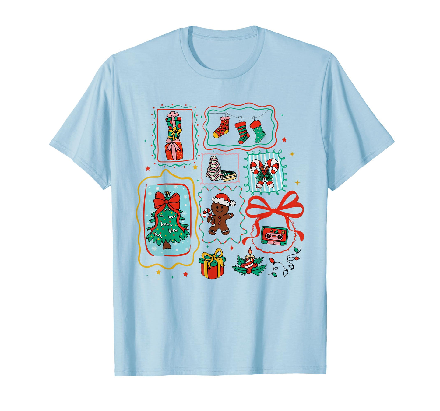 Cute Coquette Bow Christmas Santa Snowman Vintage Merry Xmas T-Shirt