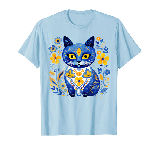 Ukraine Cat Floral Vintage Ukrainian Flag Vyshyvanka Style T-Shirt