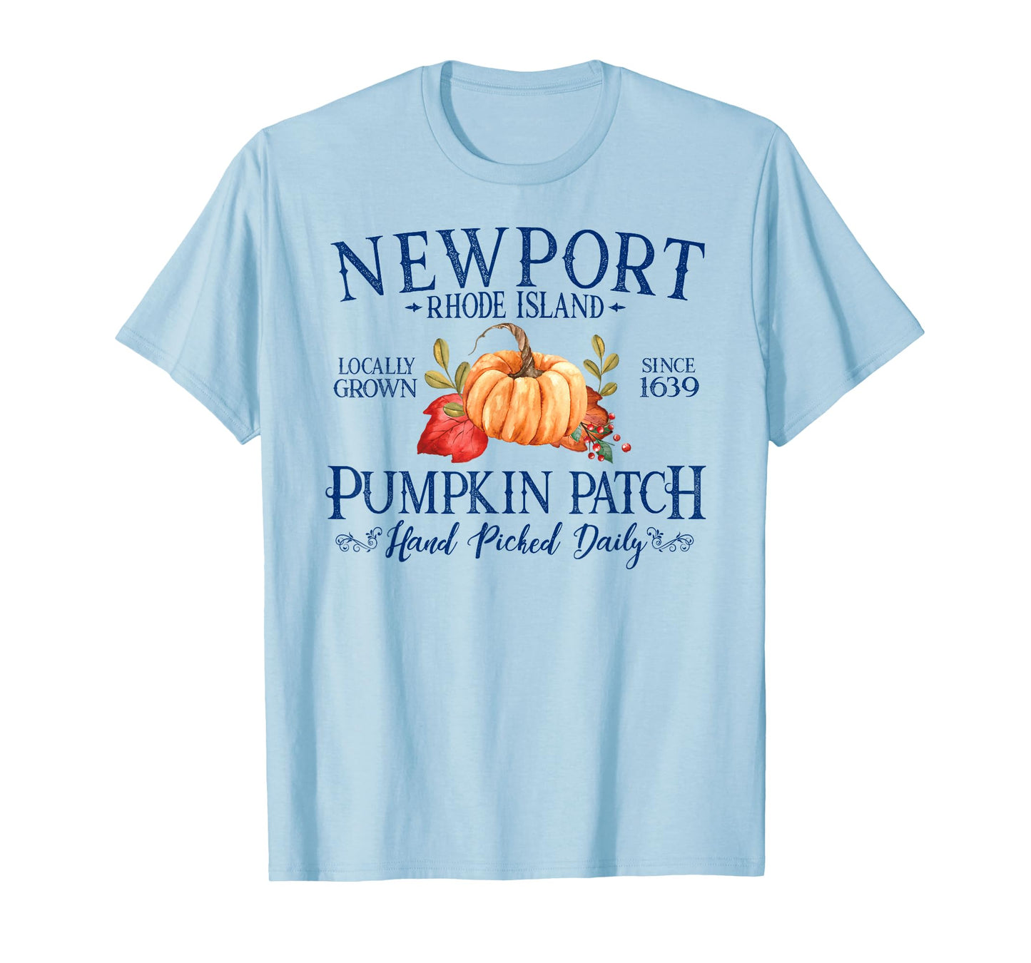 Newport Rhode Island Pumpkin Patch Fall Navy Blue Letters T-Shirt