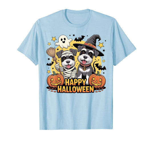 Cute Schnauzer Dog Lovers Halloween with Pumpkins Ghost Dog T-Shirt