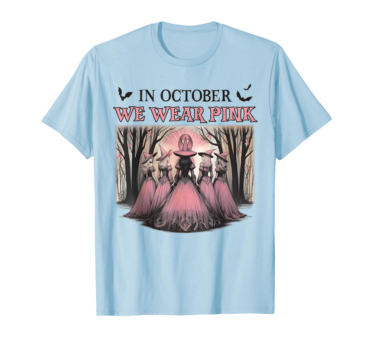 Retro in October We Wear Pink Witch Breast Cancer Ribbon T-Shirt