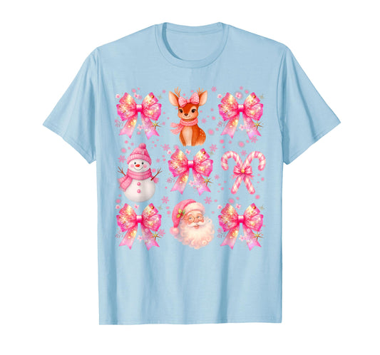 Cute Pink Santa Snowman Reindeer Christmas Xmas Girl T-Shirt