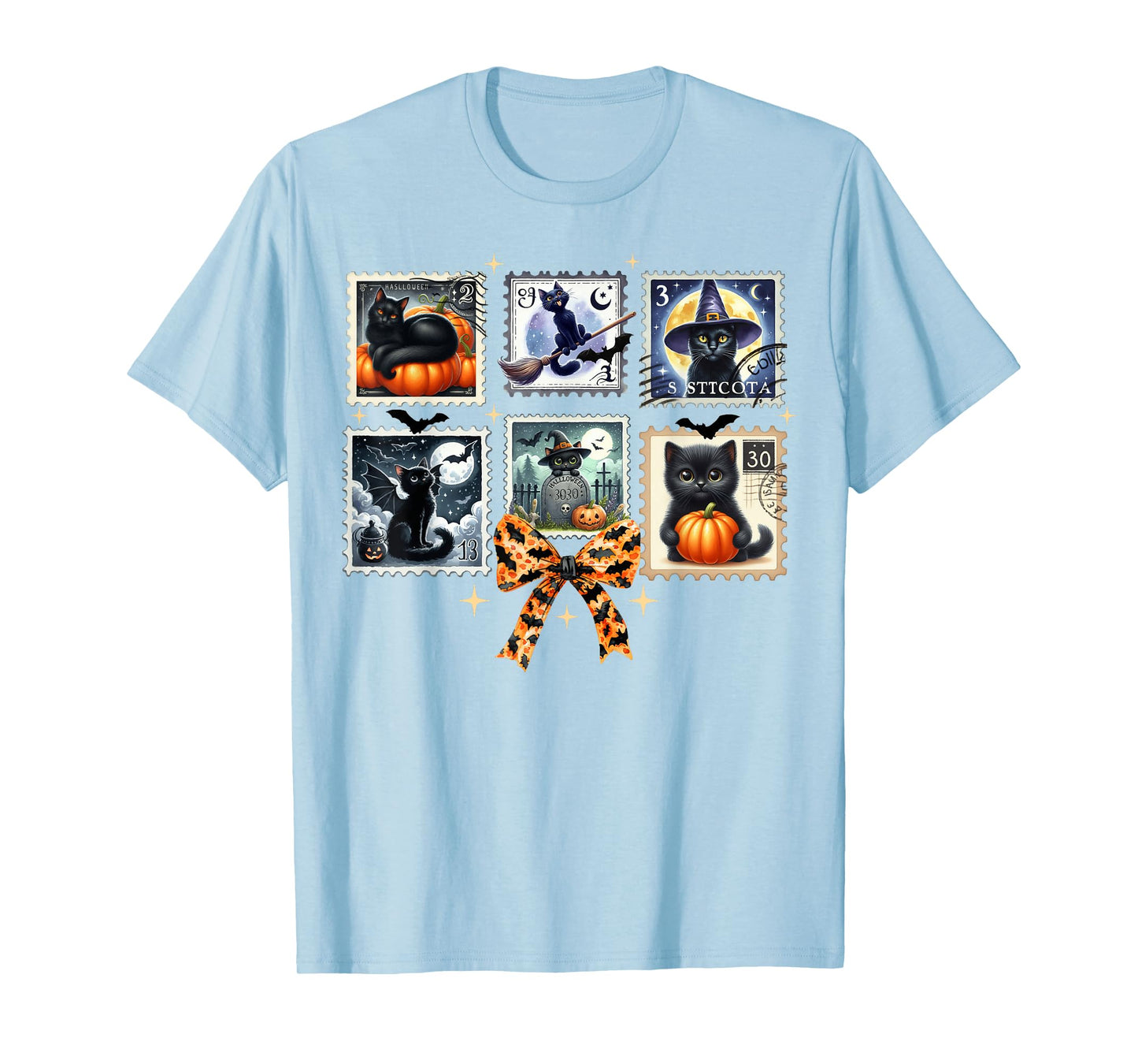 Cute Kawaii Black Cat Halloween Postage Stamp Design T-Shirt