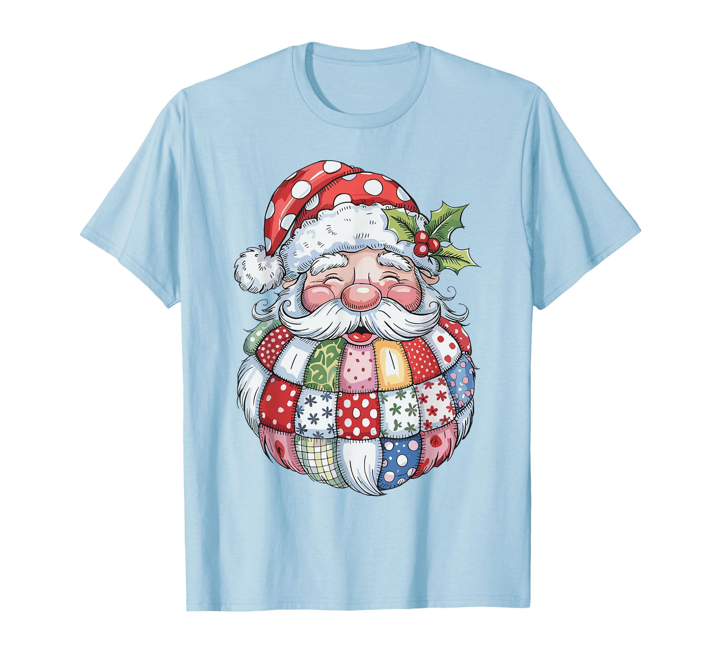 Santa Claus Face Colorful Patchwork Preppy Santa Christmas T-Shirt