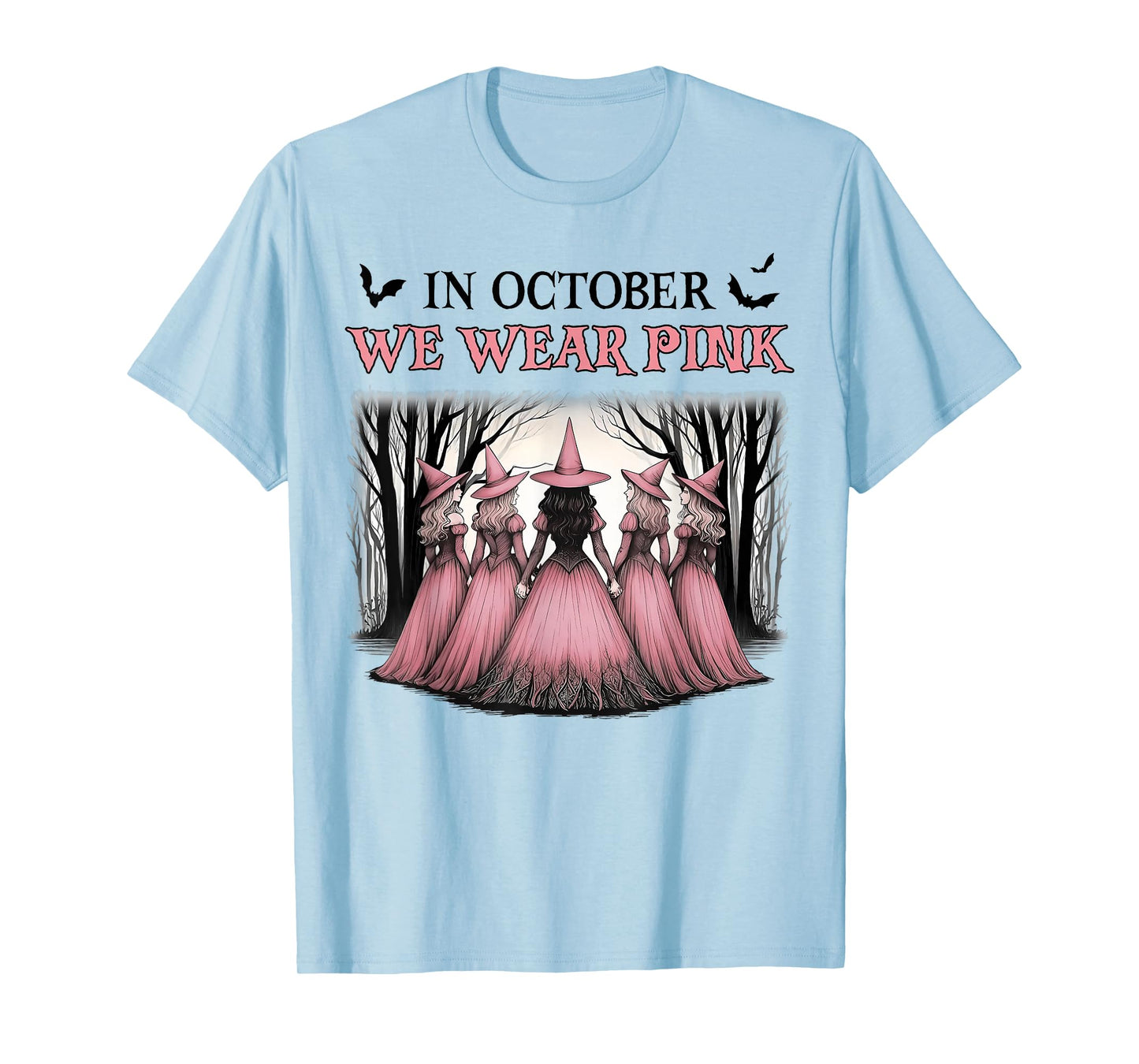 in October We Wear Pink Witch Halloween Breast Cancer Women T-Shirt