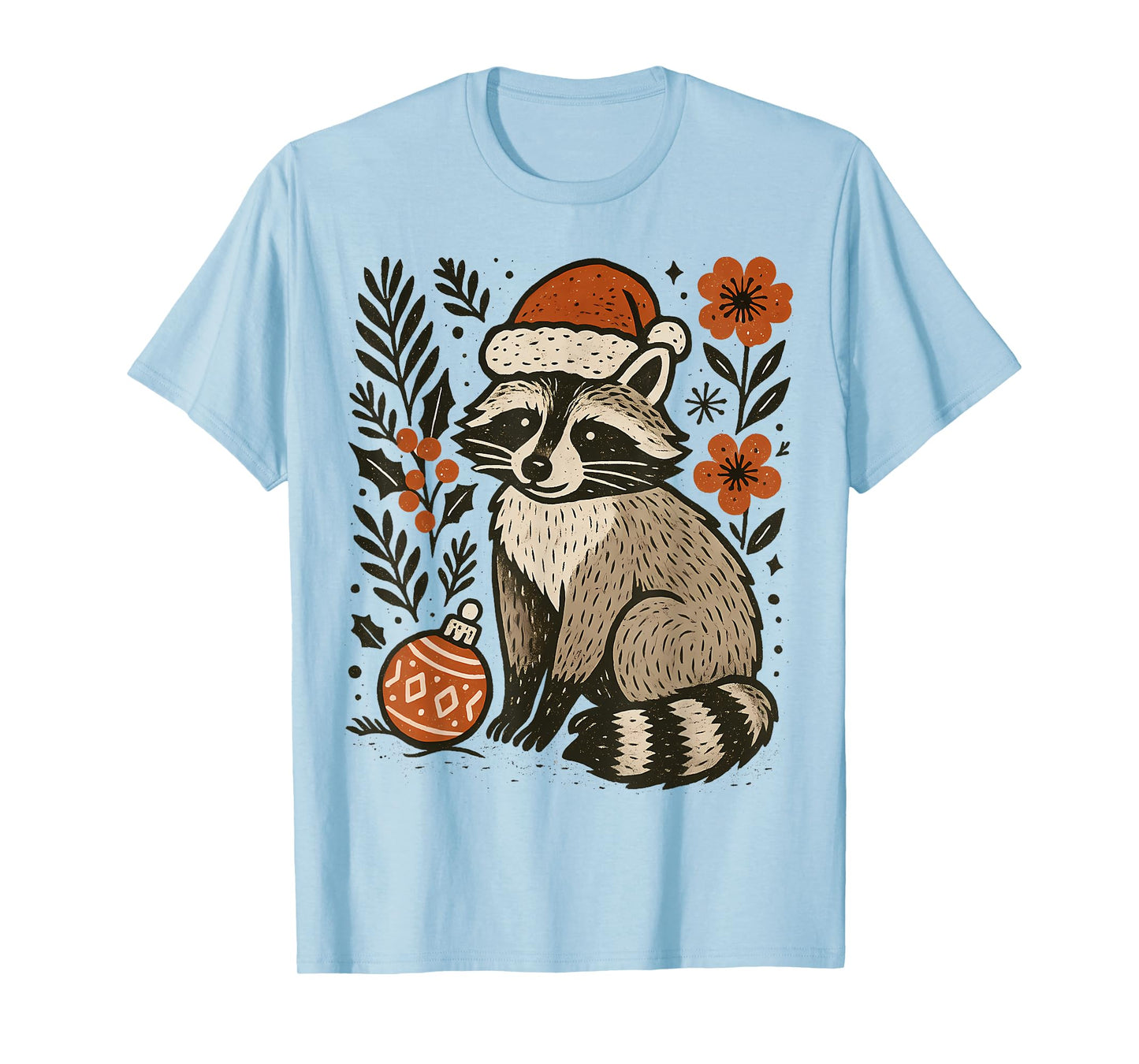 Christmas Raccoon Boho Feral Girls Boys Kids Santa Hat Party T-Shirt