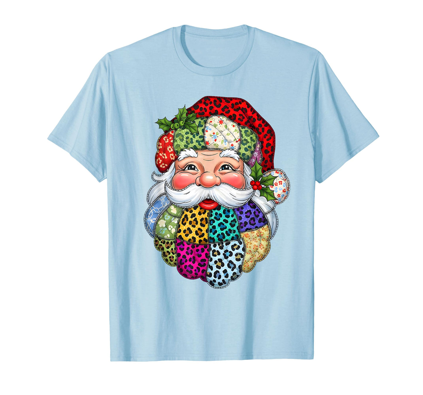 Merry Christmas Patchwork Santa Claus Face X-mas Holiday T-Shirt