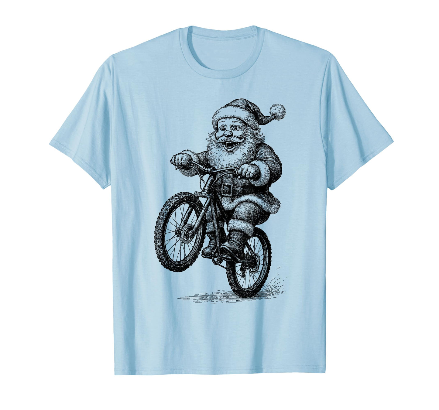 Vintage Kawaii Cute Santa Claus Riding Bicycle Cyclist T-Shirt