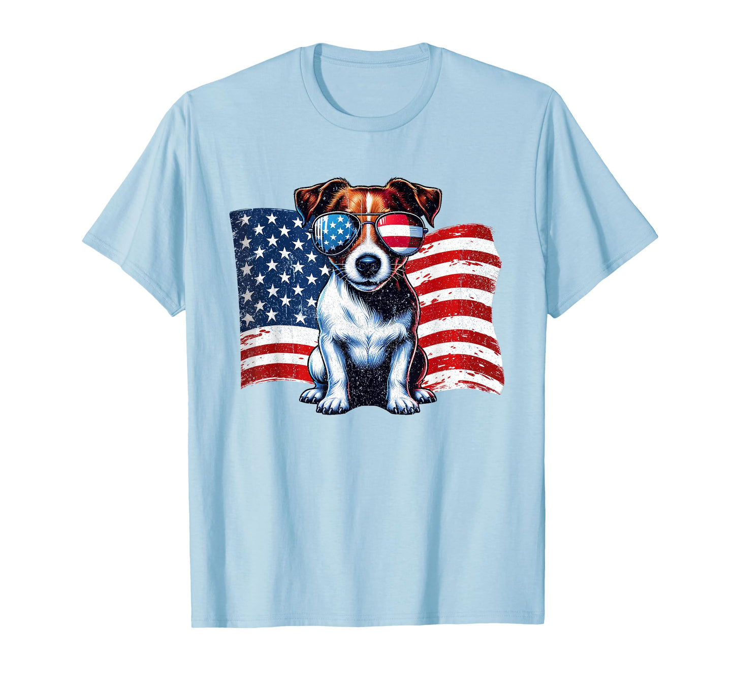Vintage Jack Russell Terrier US Flag Sunglasses Patriotic T-Shirt
