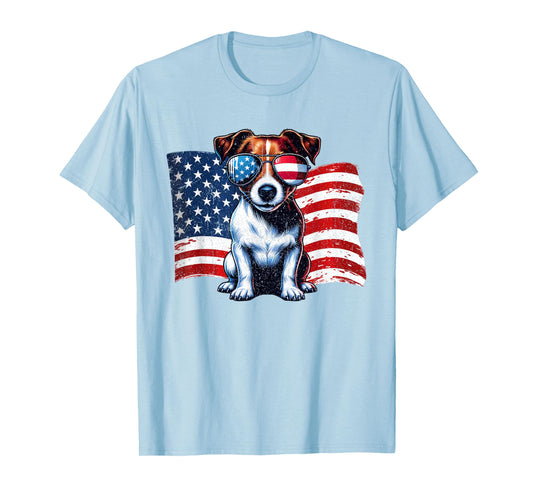 Vintage Jack Russell Terrier US Flag Sunglasses Patriotic T-Shirt
