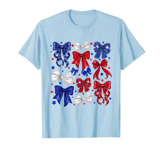 Coquette Red White & Blue Patriotic Bows Retro July 4th T-Shirt