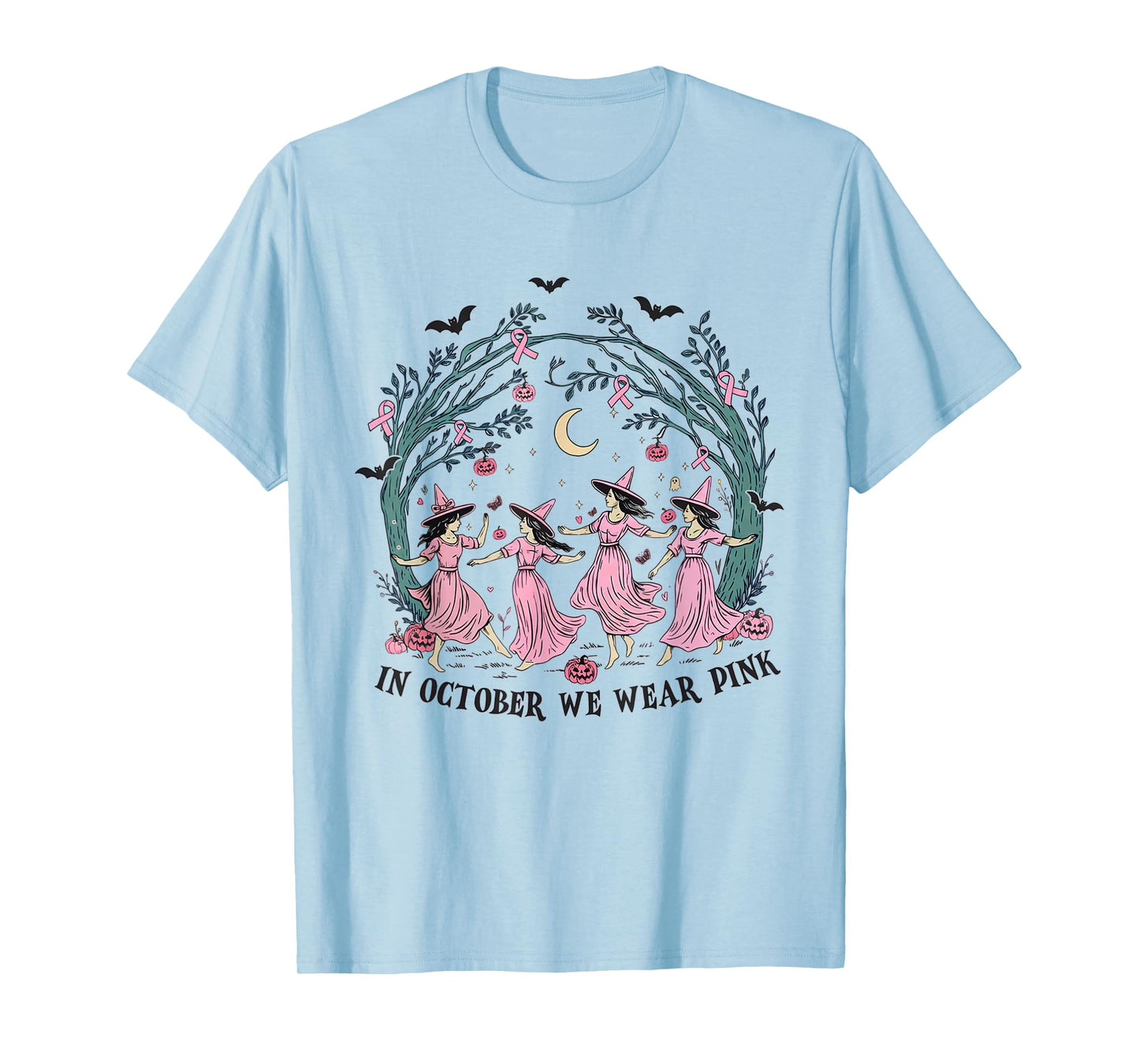 Women in October We Wear Pink Funny Witch Breast Cancer T-Shirt