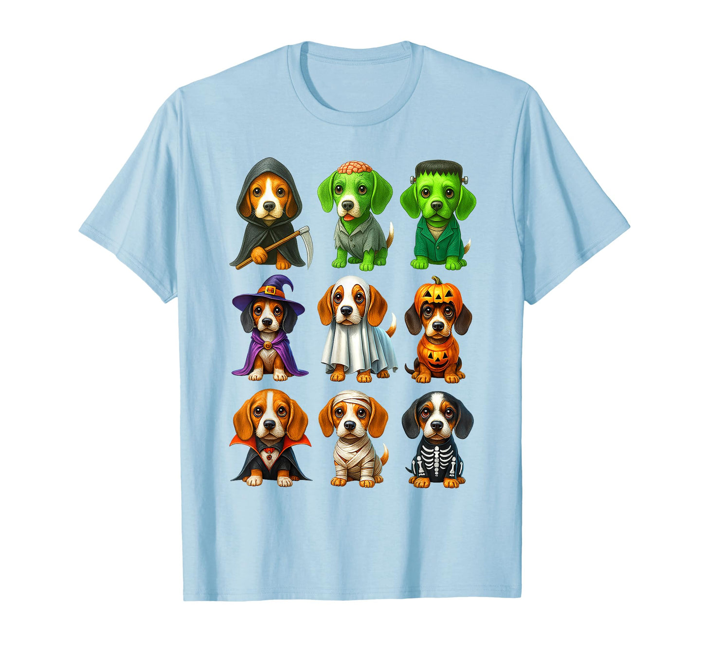 Cute Beagle Dogs Witch Pumpkin Skeleton Costume Halloween T-Shirt