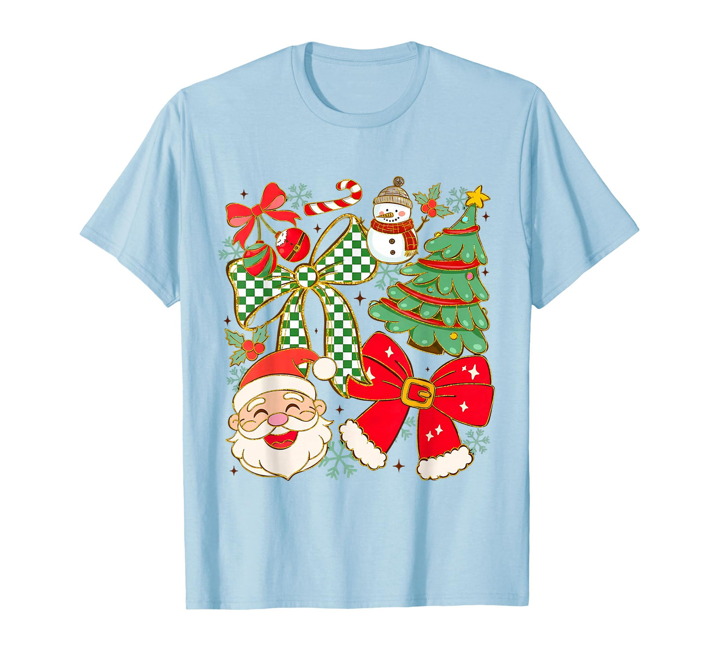 Coquette Bow Santa Claus Merry Christmas Women Xmas Pajamas T-Shirt