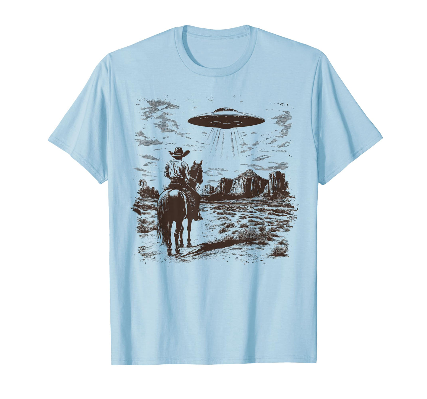 Vintage Rodeo Cowboy Western Country Spaceship UFO Alien T-Shirt