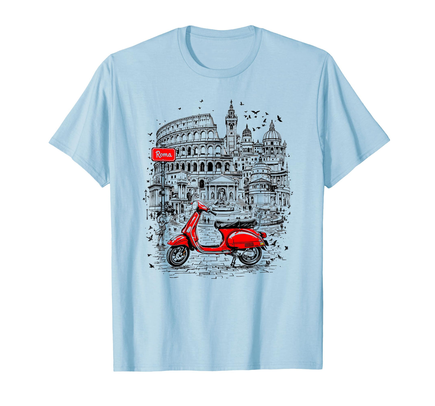 Roma Italy Scooter Art Graphic Tee Italy Travel Souvenir T-Shirt