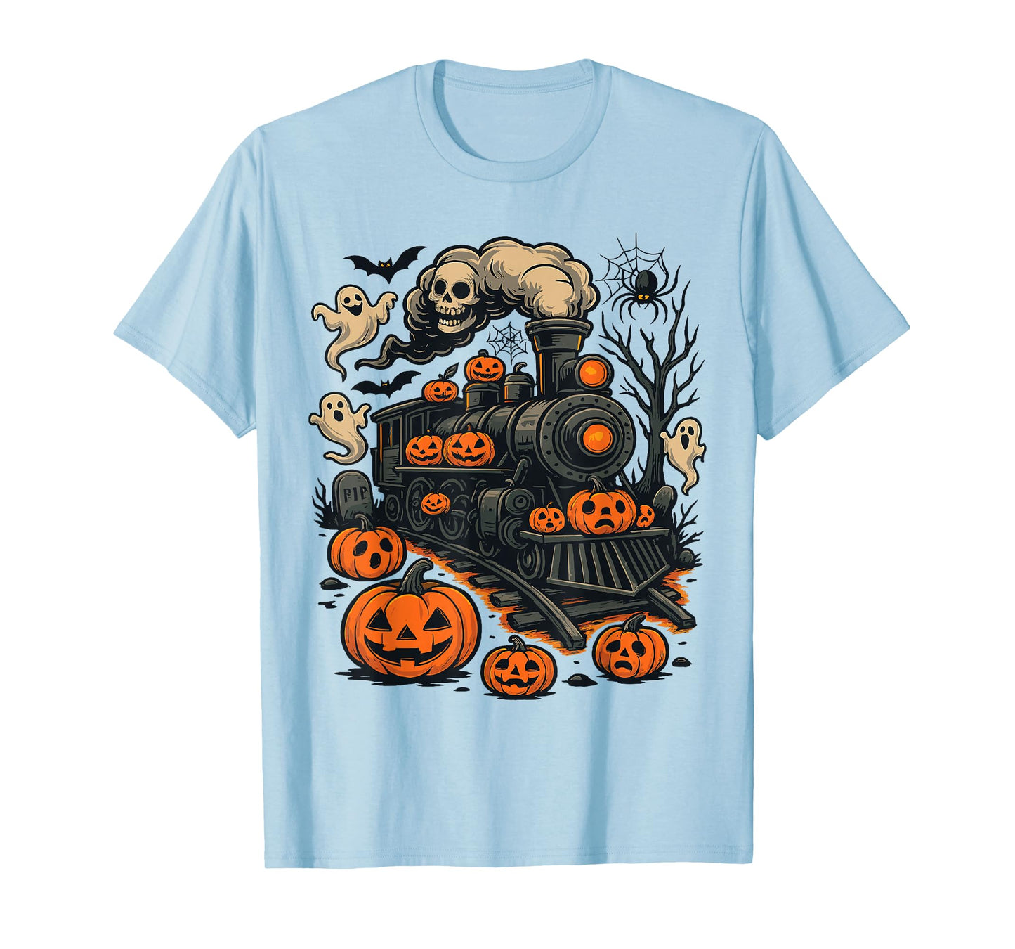 Funny Halloween Train Pumpkin Train Lover Railroad T-Shirt
