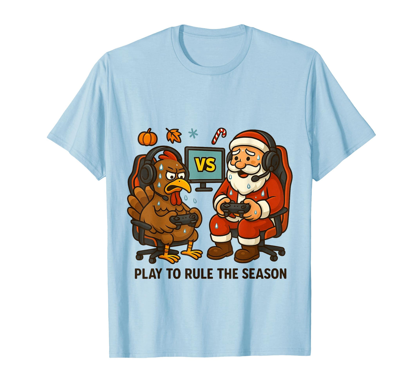 Funny Santa vs Turkey Gamer Showdown Holiday Mashup T-Shirt
