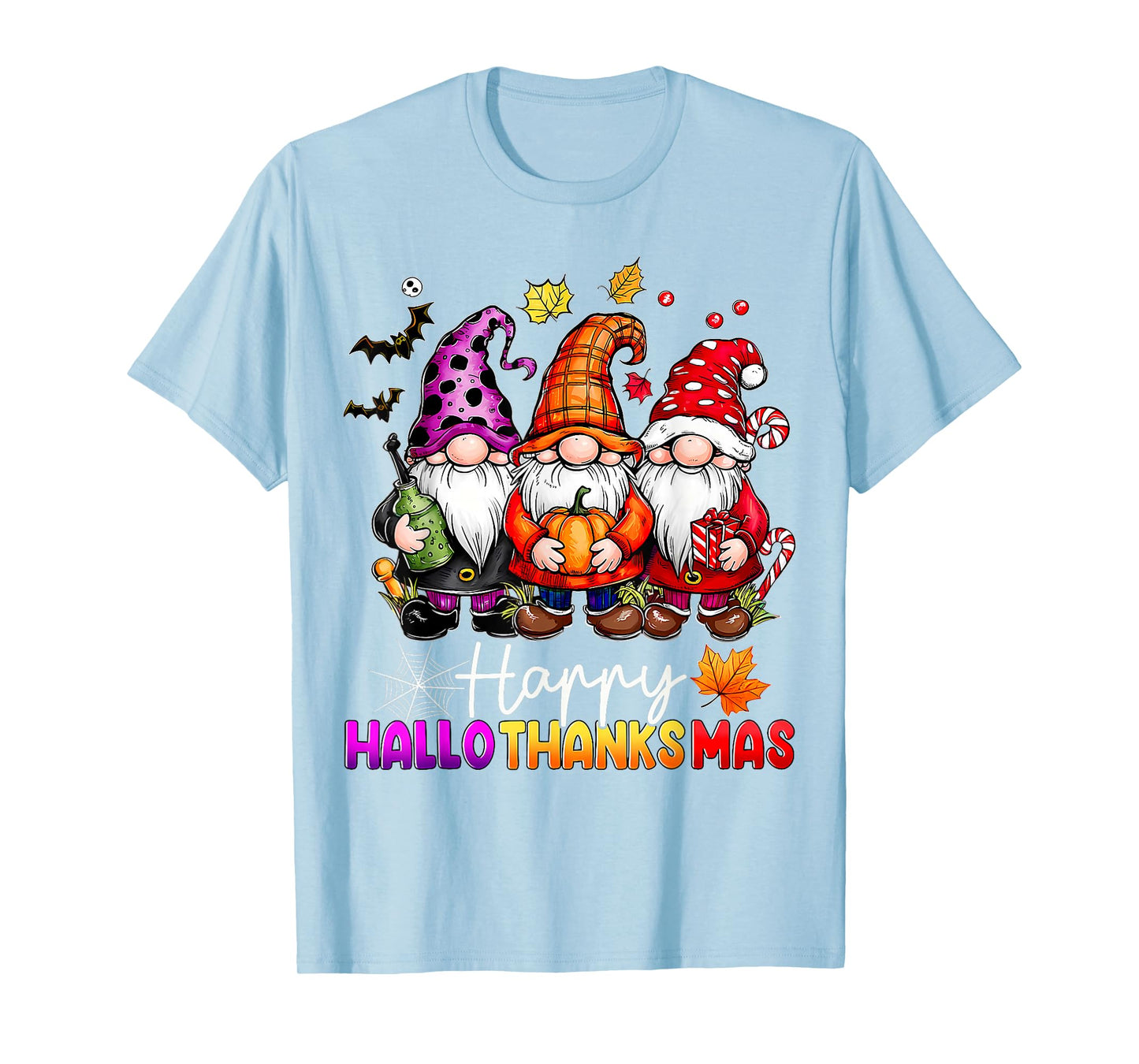 Happy Hallothanksmas Gnomes Lover Halloween Merry Christmas T-Shirt