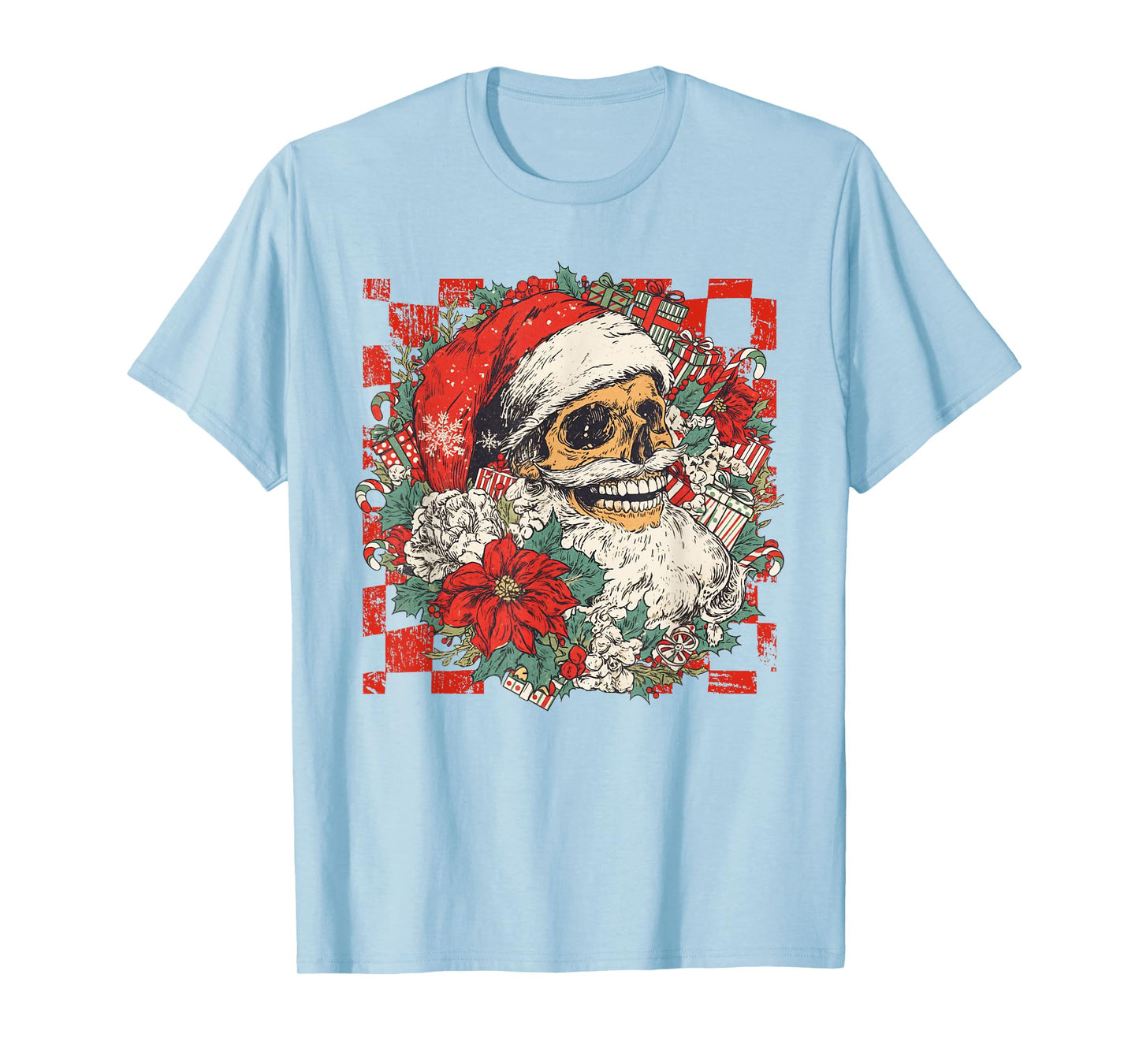 Christmas Xmas Vibes Skull Santa Lover Mistletoe Holiday T-Shirt