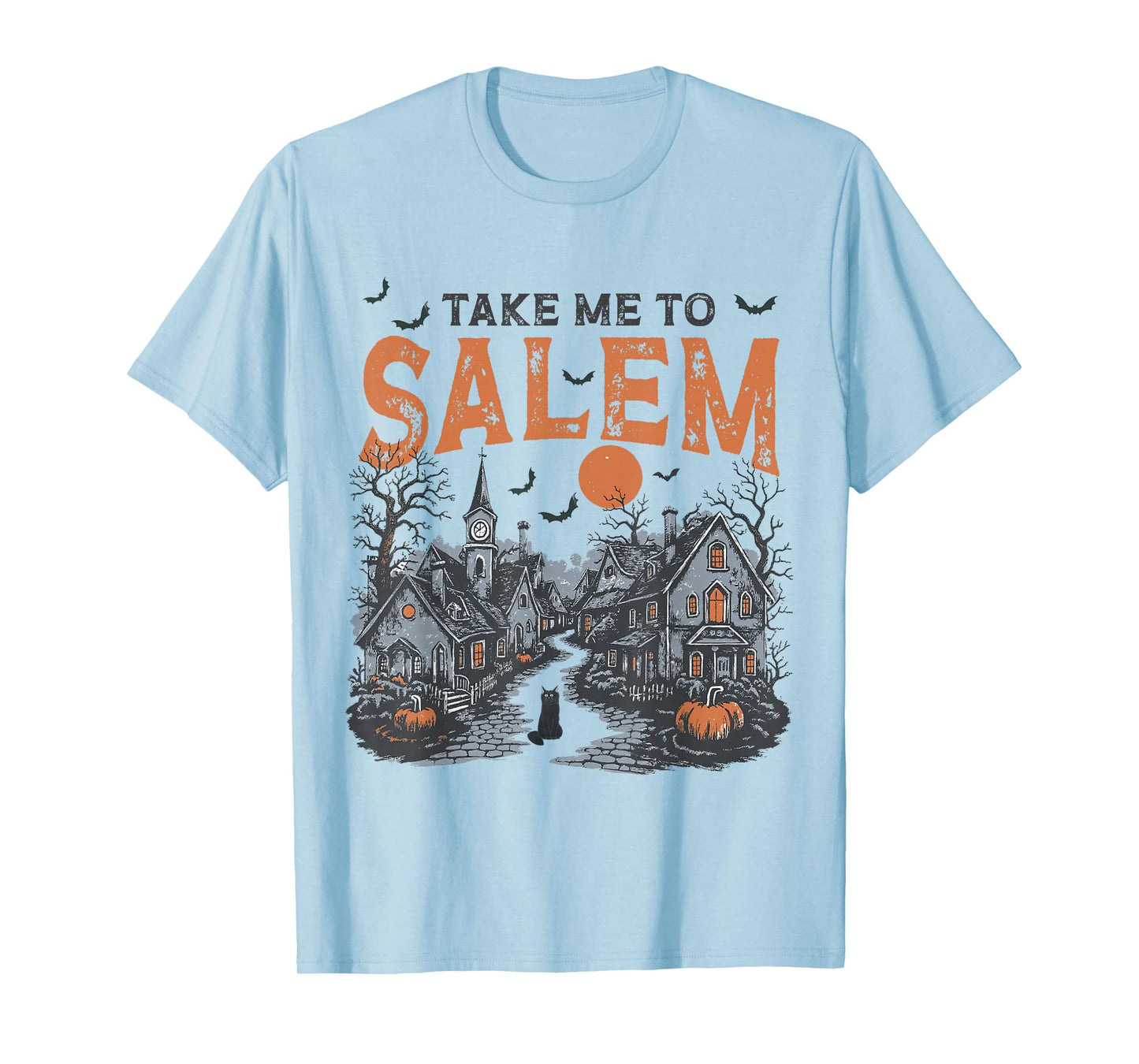 Take-Me to Salem Halloween Village Black-Cat Spooky Season T-Shirt