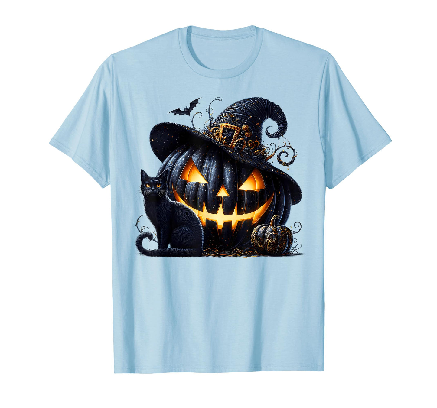 Witchy Pumpkin for Women Black and Orange Halloween Cat T-Shirt