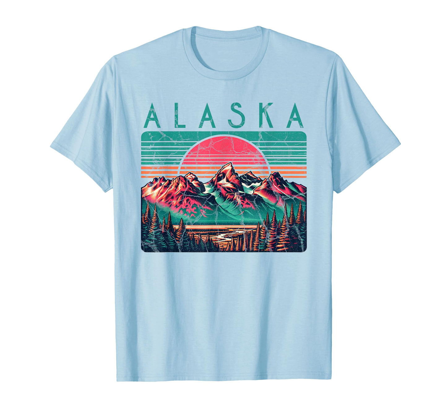 Alaska USA Outdoor Vintage Unisex-Adults, Kids Blue Retro Alaska T-Shirt