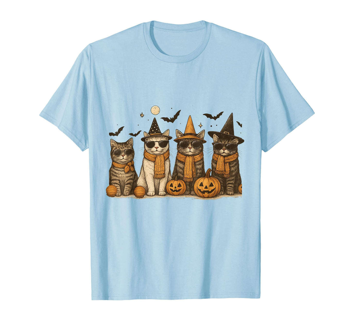 Cool Cats with Sunglasses Witch Hats Funny Halloween T-Shirt