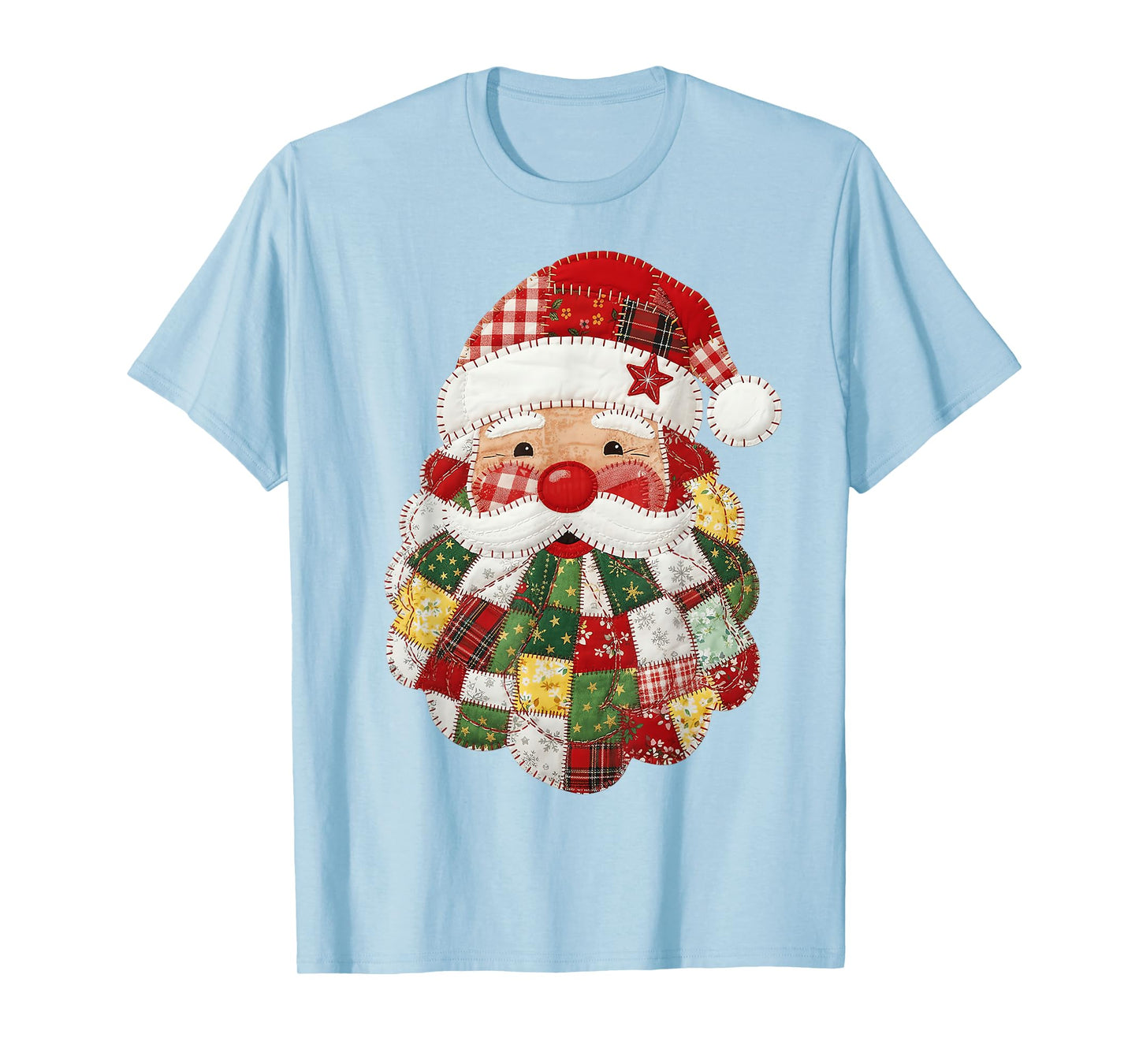 Cute Patchwork Santa Claus Christmas Xmas Men Women Kid Gift T-Shirt