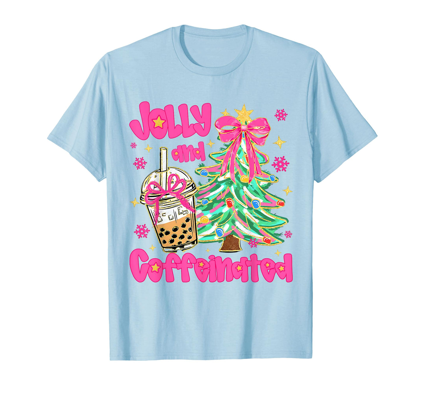 Jolly & Caffeinated Coffee Coquette Bow Xmas Tree Christmas T-Shirt