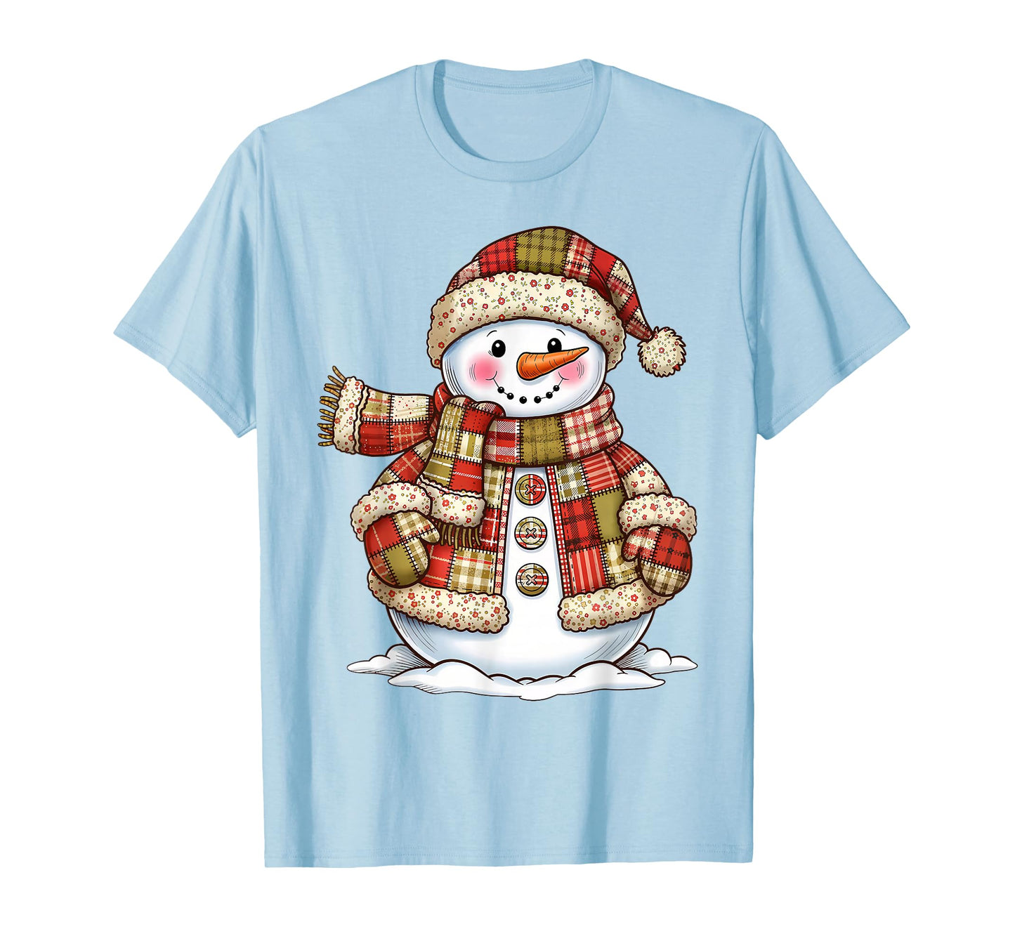 Patchwork Snowman Preppy Girly Christmas Xmas Holiday Kids T-Shirt