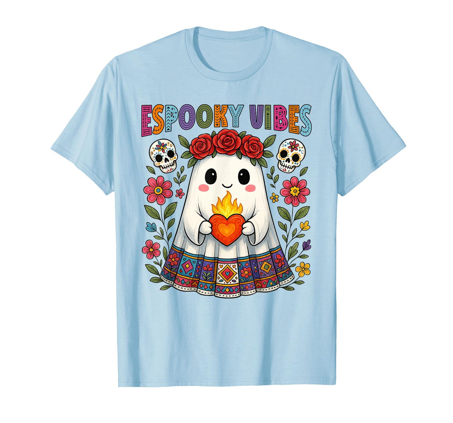 Espooky Vibes Spanish Mexican Halloween Floral Ghost Teacher T-Shirt