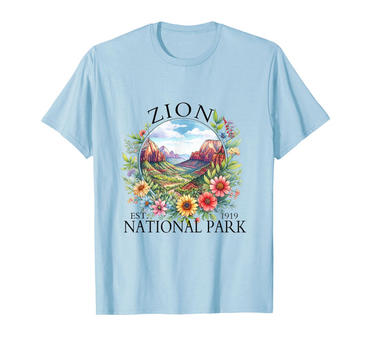 Retro Floral Zion National Park Hiking Camping Outdoor T-Shirt