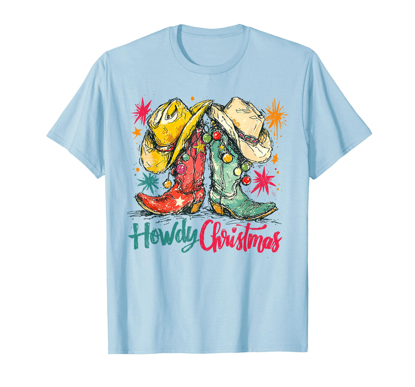 Howdy Christmas Xmas Cowboy Boots Western Pajamas Holiday T-Shirt