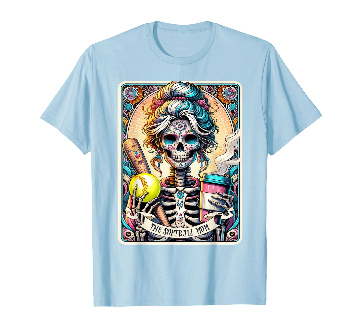 Softball Mom Tarot Card Skeleton Vintage Funny T-Shirt