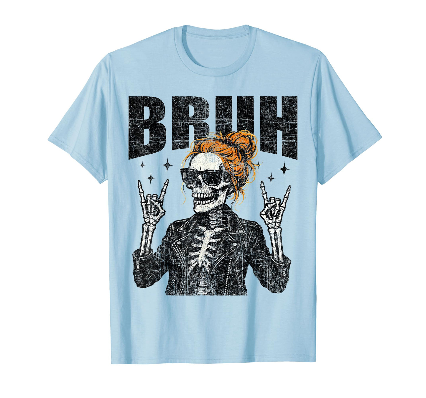 Bruh Spooky Rock Skeleton Halloween customes Women Girls T-Shirt