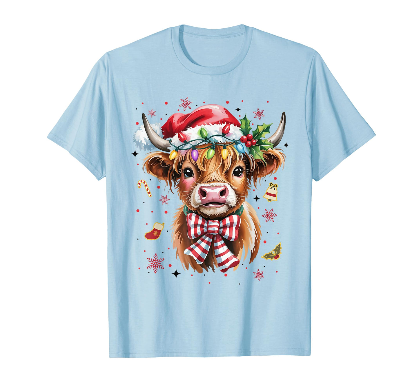 Christmas Western Highland Cow Santa Xmas Coquette Bow T-Shirt