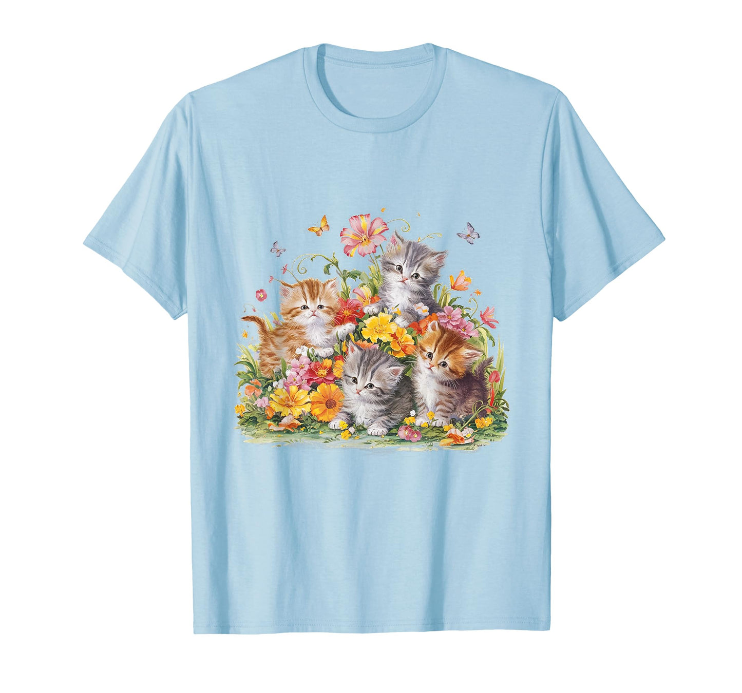 Floral Vintage Aesthetic Painted Kittens and Pressed Flower T-Shirt