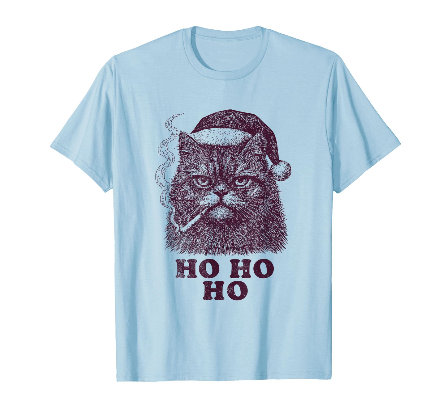 Funny Cat Smoking Santa Hat Ho Ho Ho Vintage T-Shirt
