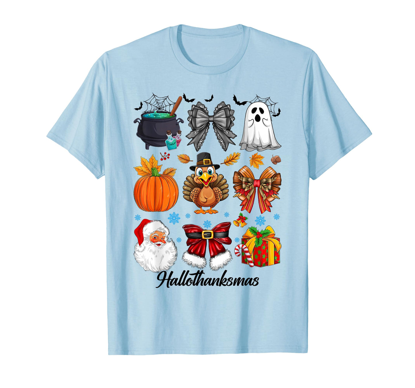 Happy Hallothanksmas Coquette Bows Halloween Thanksgiving T-Shirt