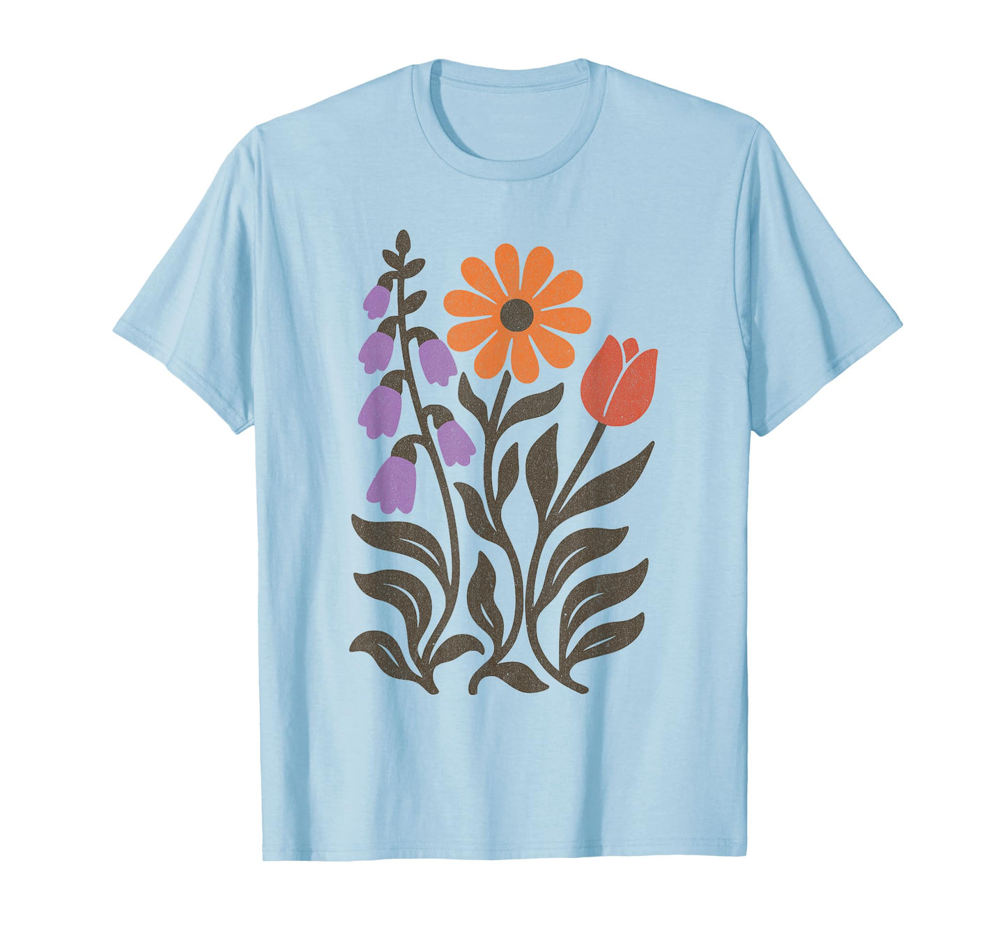 Boho Floral Foxglove Daisy Tulip Subtle Distressed Vintage T-Shirt