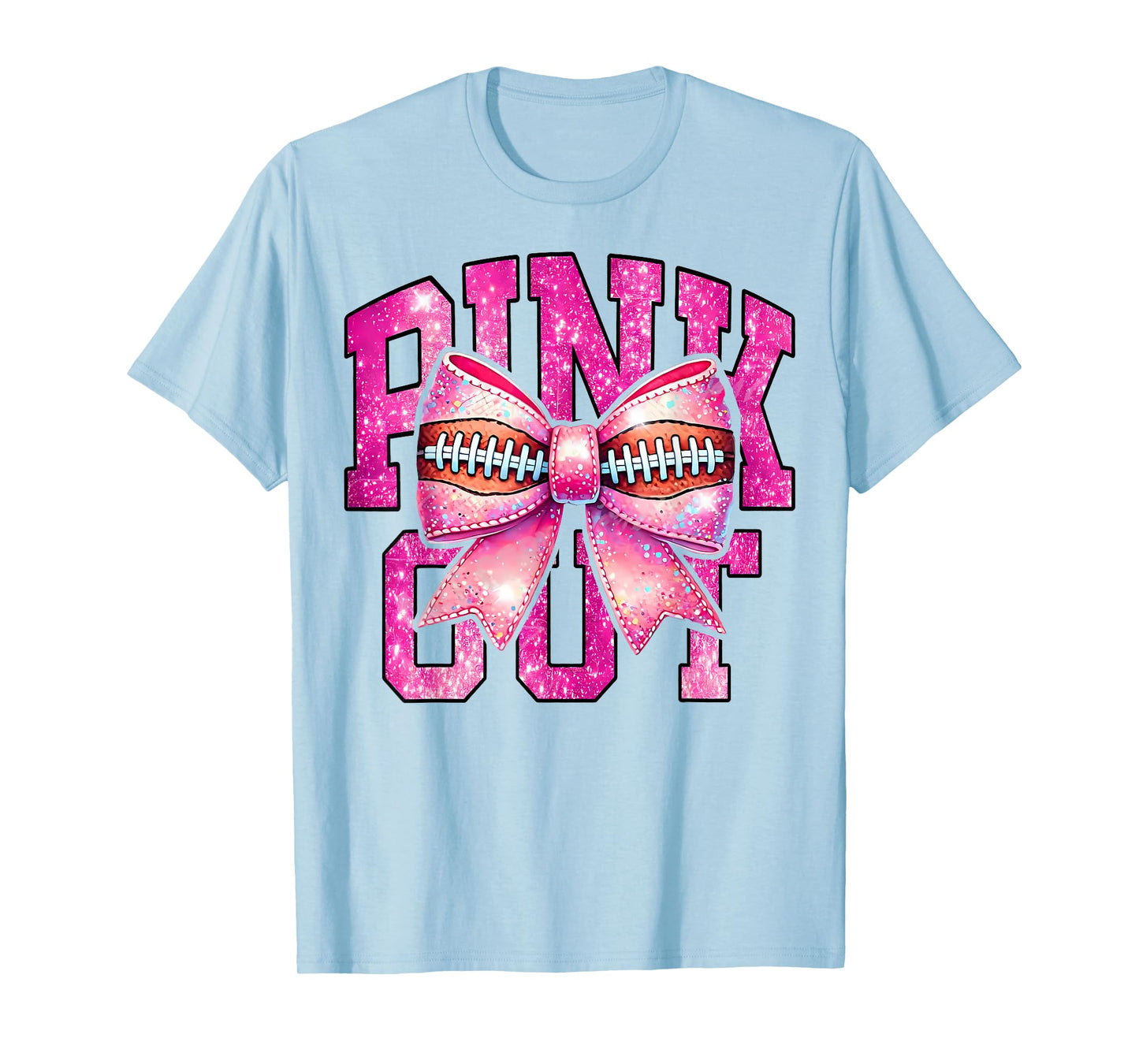 Pink Out Football Coquette Bow Tackle Breast Cancer Game Day T-Shirt