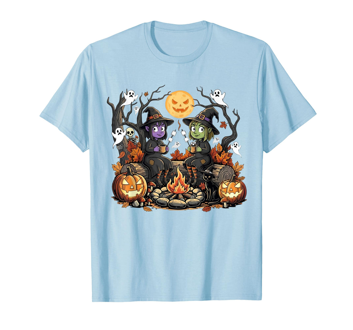 Cute Witches Campfire Gothic Halloween Ghost Pumpkin Spooky T-Shirt