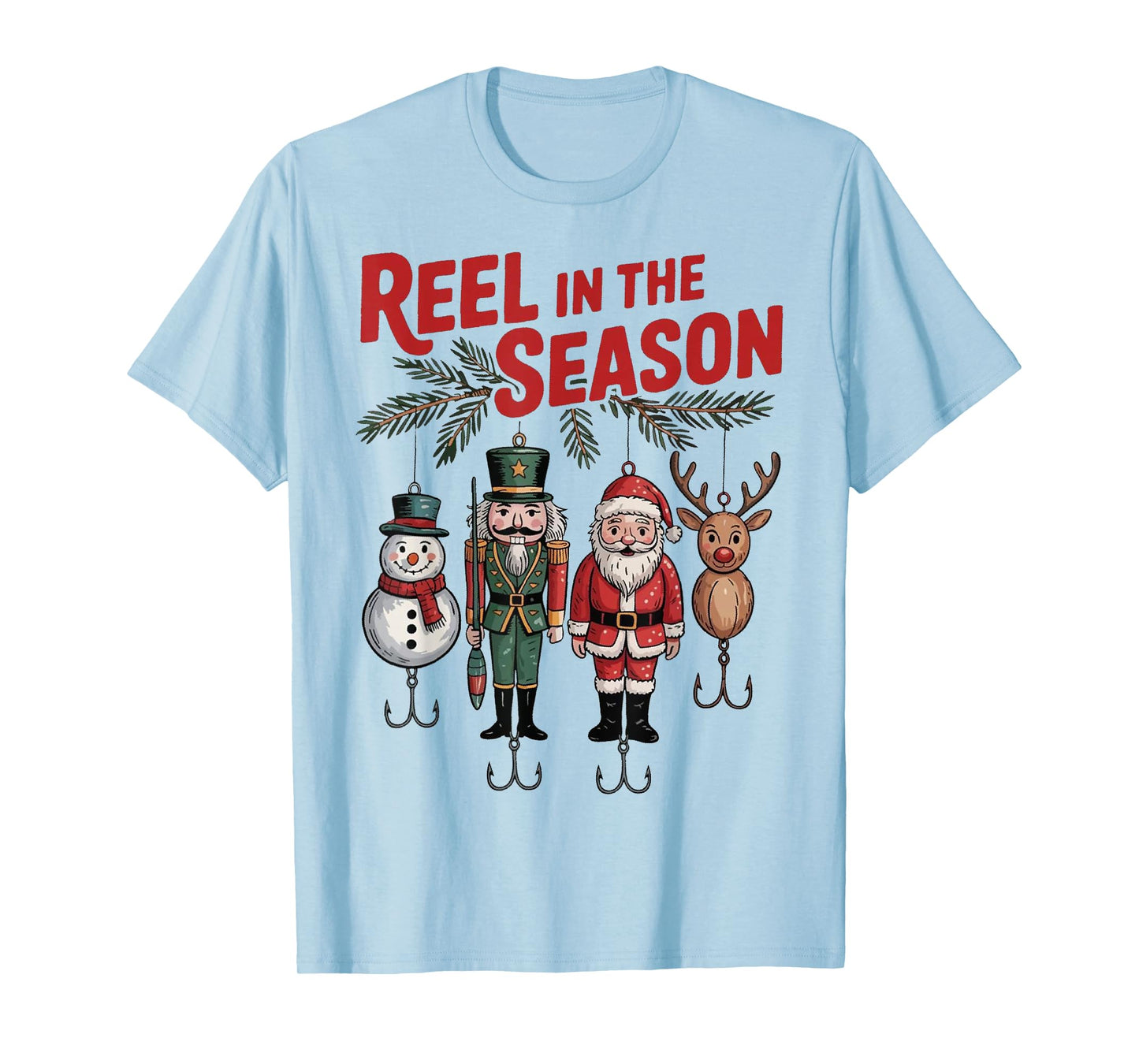 Funny Fisherman Christmas Santa Fishing Reel in The Season T-Shirt